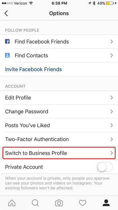 switch to business profile